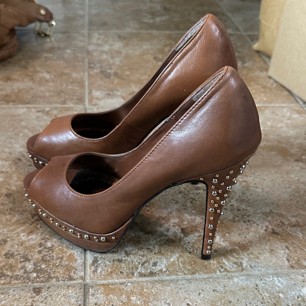 Steve Madden Brown Leather Studded Heels